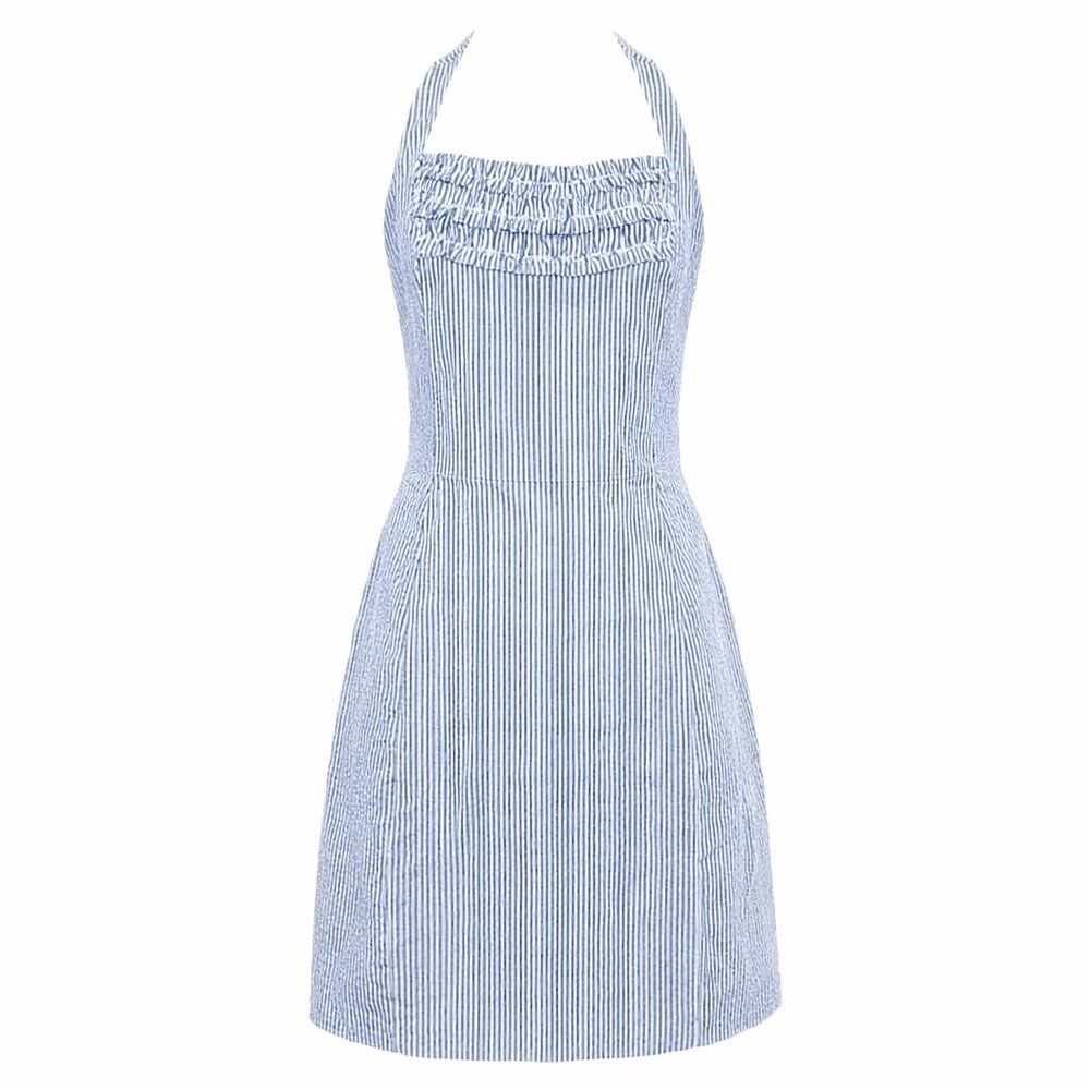 Lilly Pulitzer Maureen Blue Seersucker Halter Mini Dress Ruffle Size 4